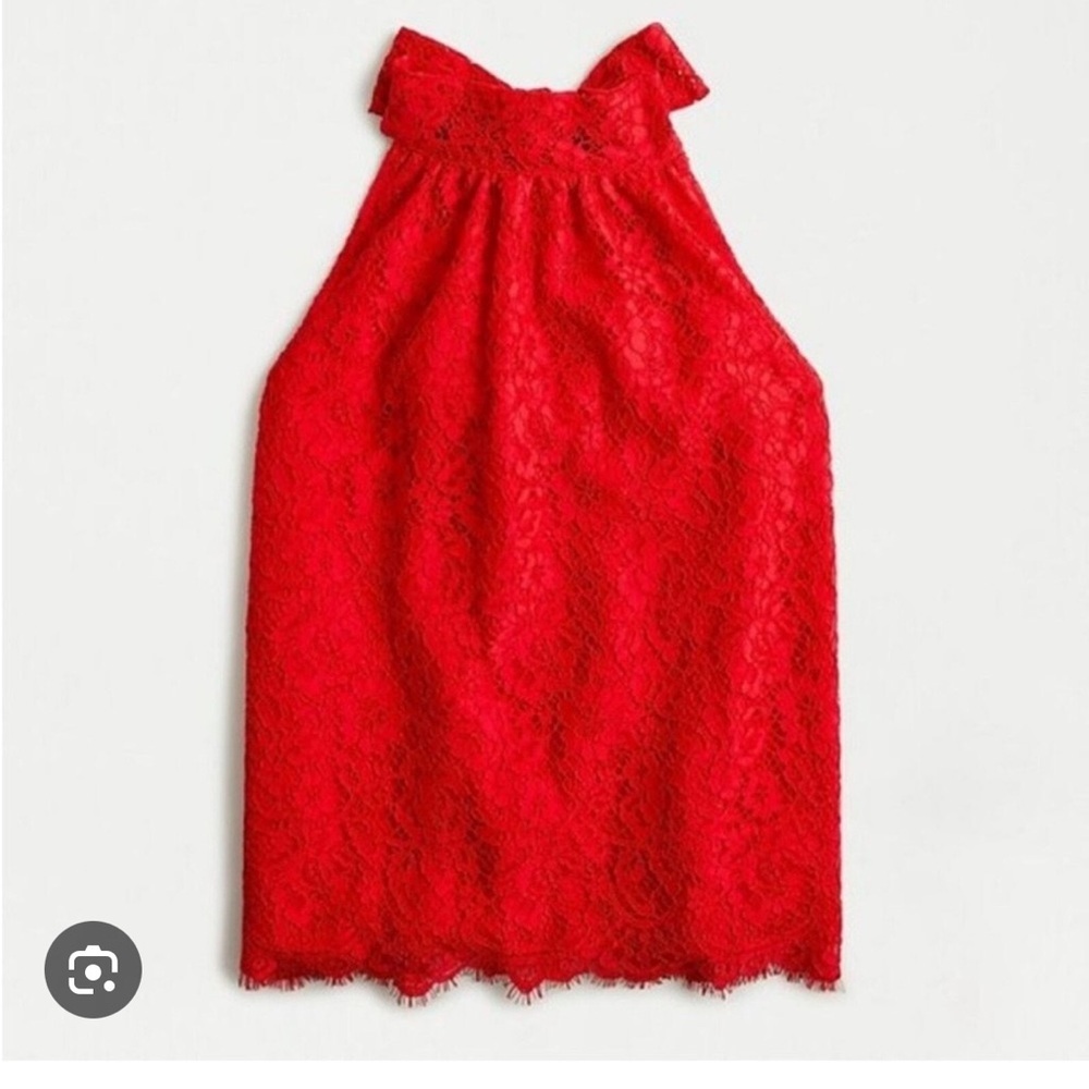 • J Crew • Women’s Tie-Neck Lace Career Blouse Top  Red  XS